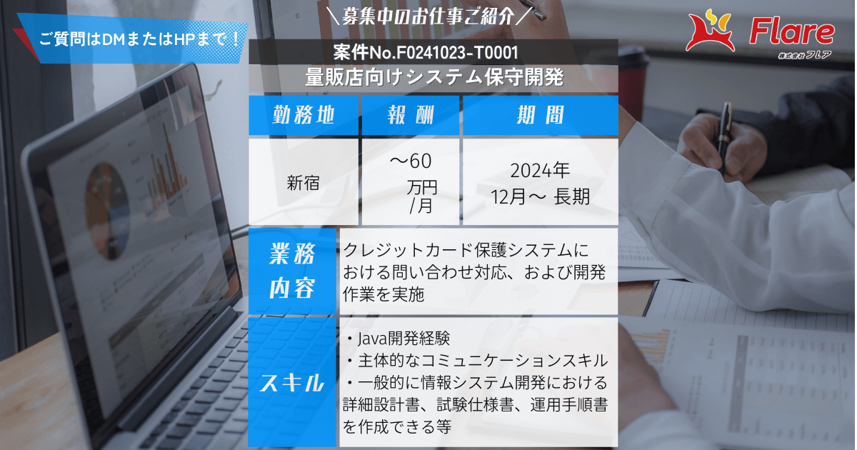 量販店向けシステム保守開発（長期案件）【案件No.F0241023-T0001